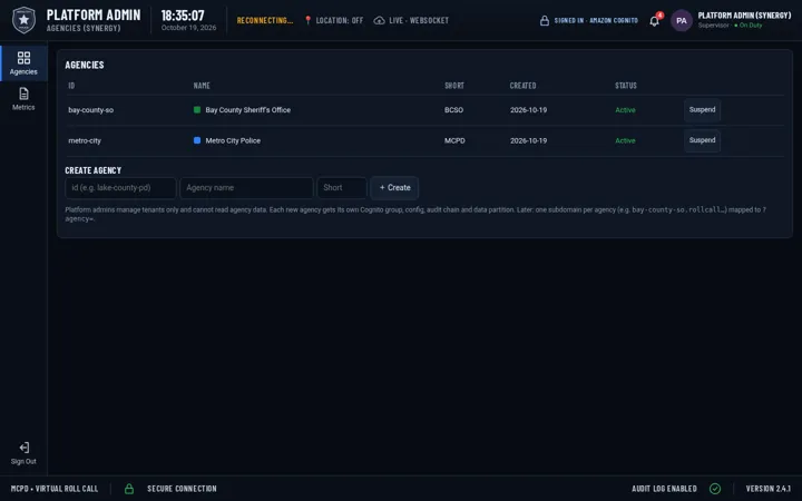 Platform admin: add or suspend agencies