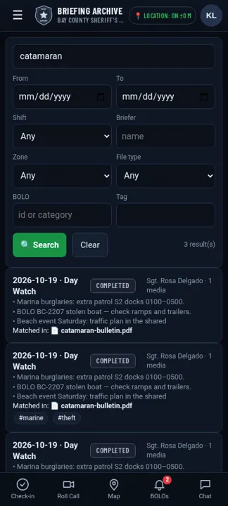 Archive search on a phone
