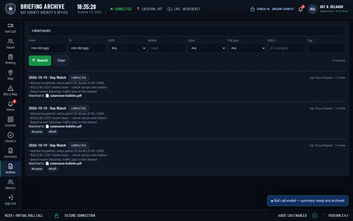 Briefing archive search