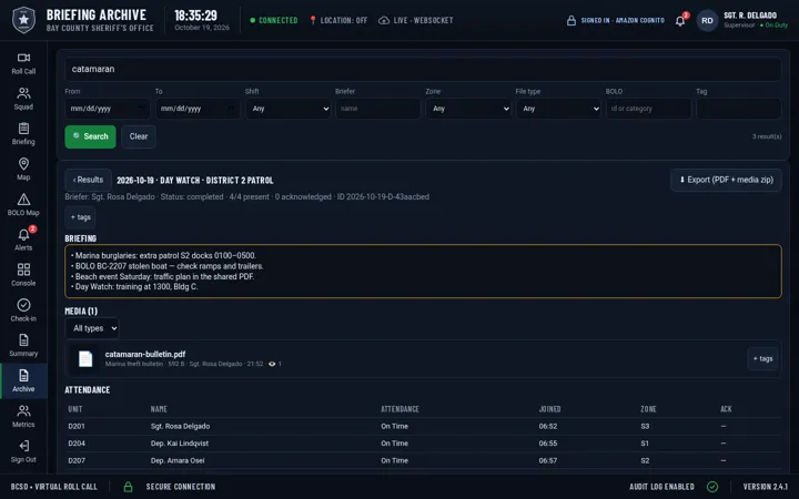 Briefing record with attached media