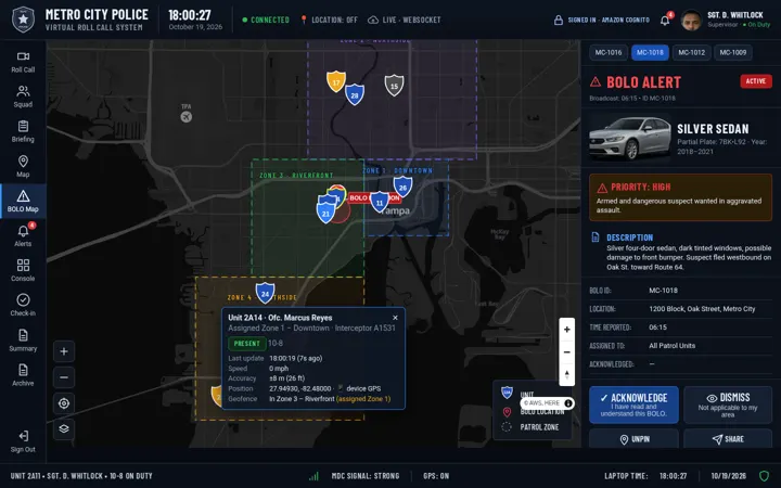BOLO pinned on the live map