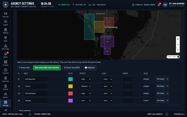 Zone editor with versions and GeoJSON export