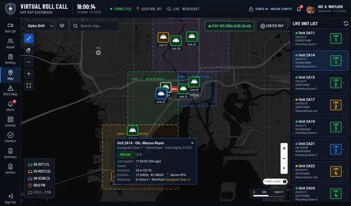 Live GPS map with units